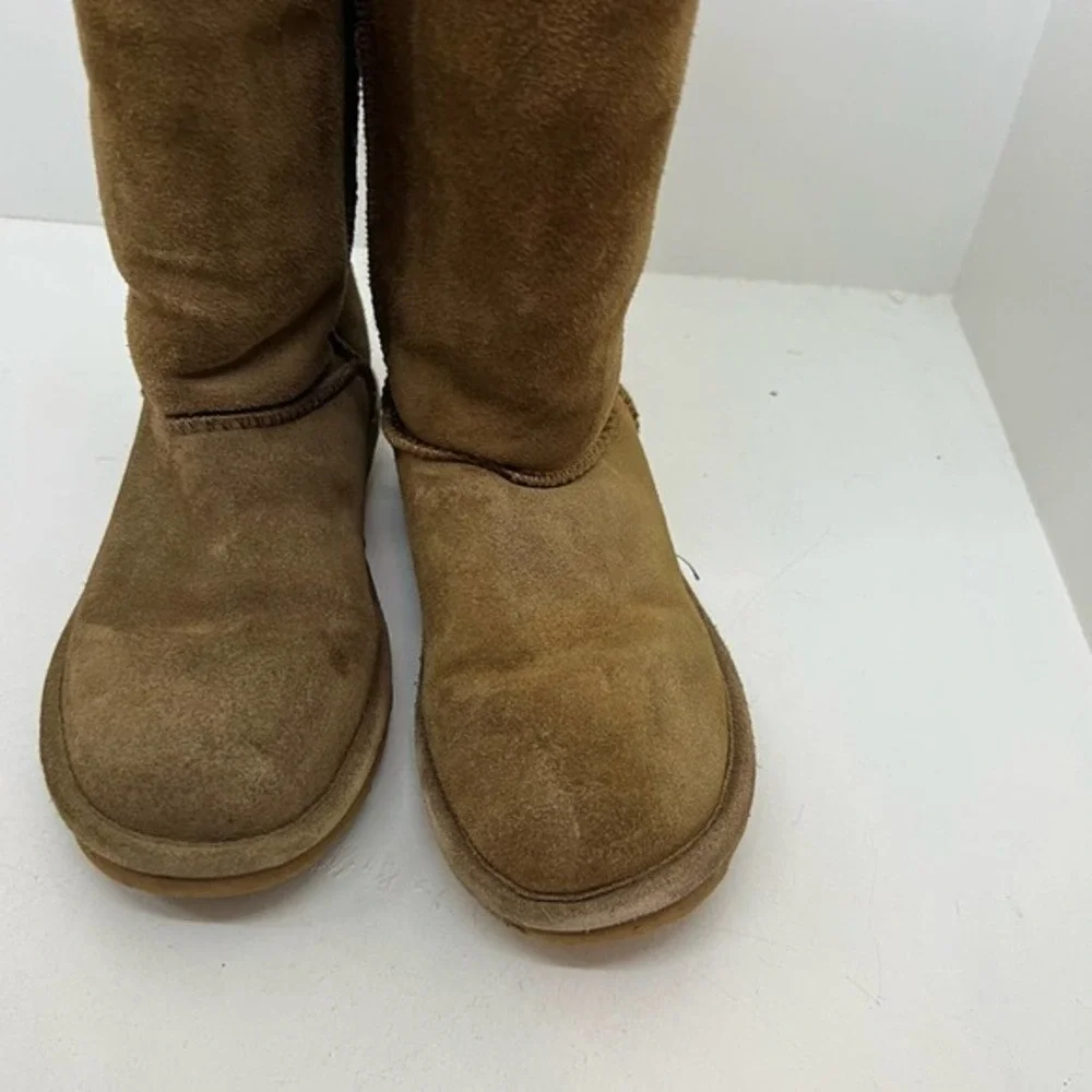 Bear Paw Elle tall suede brown tan winter boots sheepskin wool lining size 6